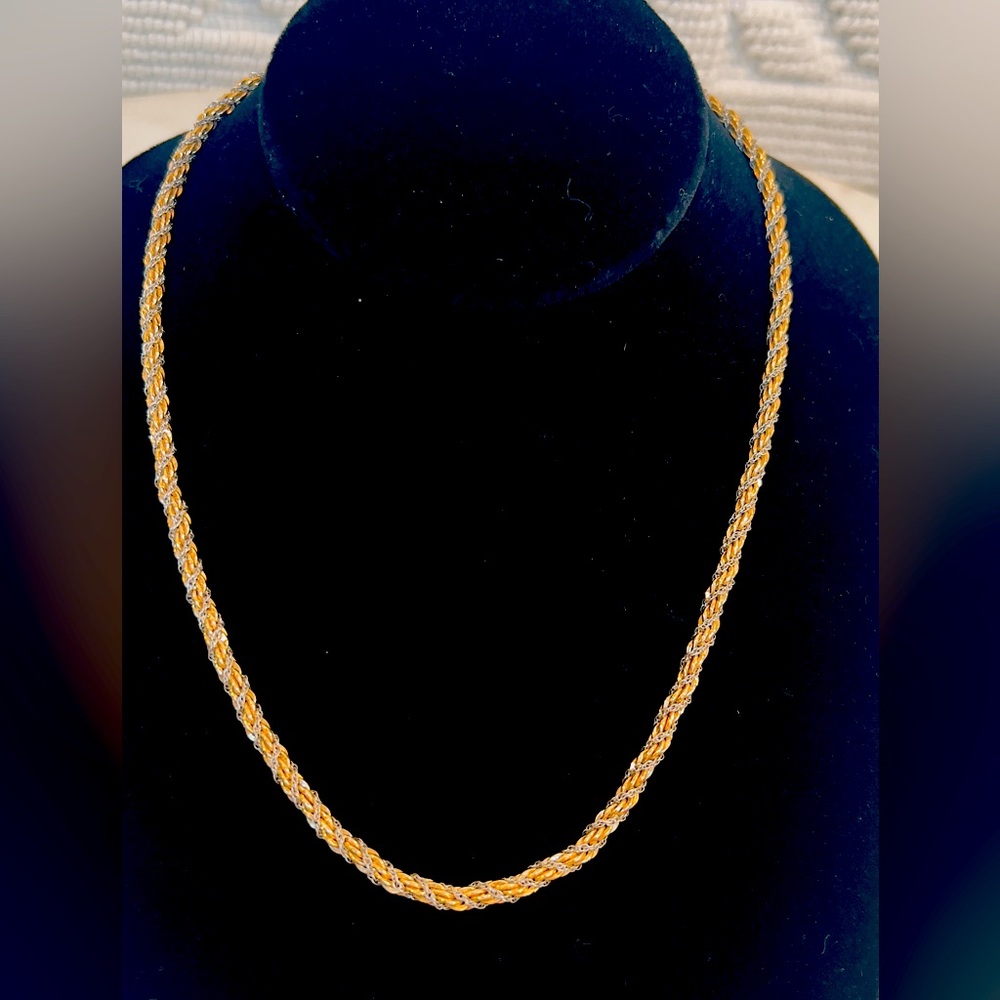 Vintage 1/20 12K GF Two Tone Twisted Rope Chain Necklace - 18”